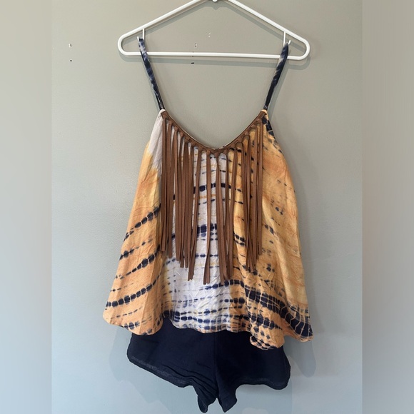 Unique tie dye romper with faux suede fringe by Judith March - Picture 2 of 8